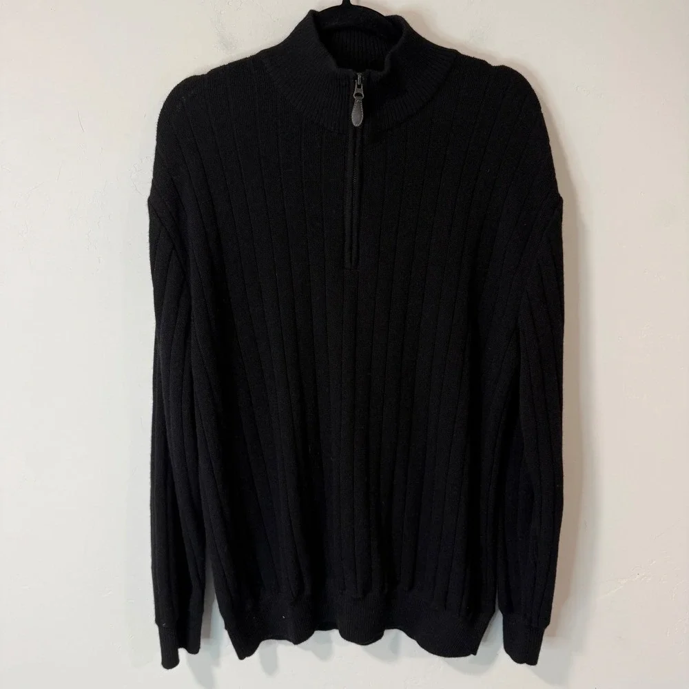 Peru Unlimited Mens Quarter Zip Sweater Large Black Excellent Baby Alpaca Wool